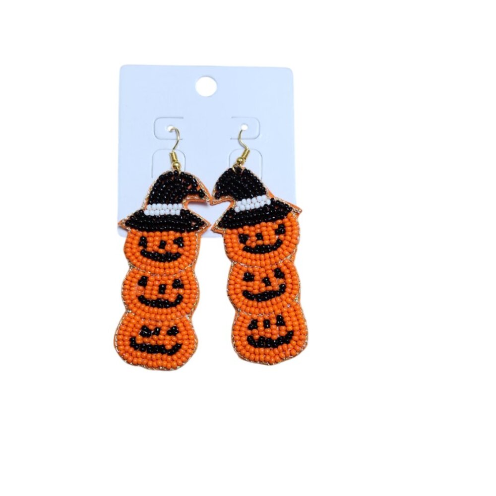 Stacked Jack-O'-Lantern Seed Bead Earrings